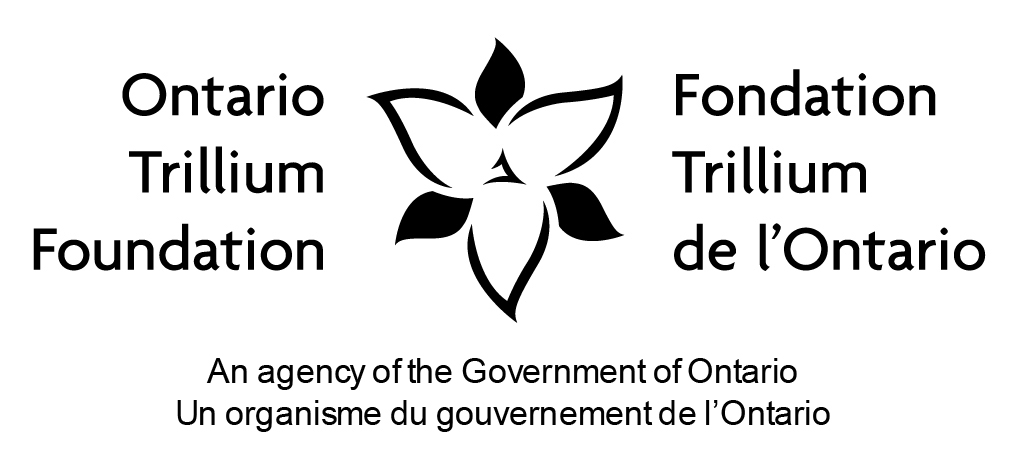 The Ontario Trillium foundation logo, a simple black and white image of a trillium flower with text in english and french on either side
